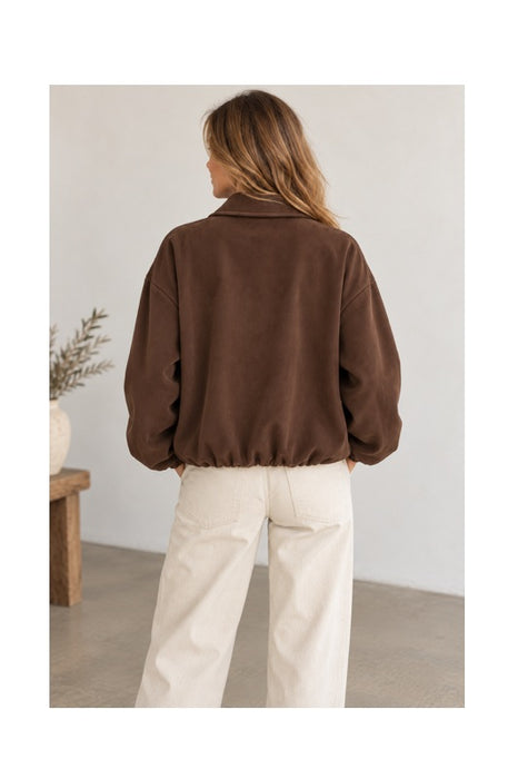 Blouson effet daim avec fermeture éclair marron - Taille unique
