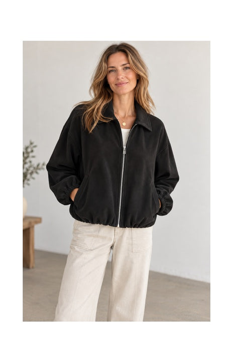 Bomberjacke in Wildleder Optik mit Reissverschluss schwarz - One Size