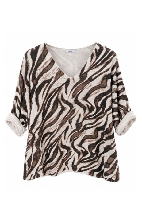 Knitted sweater viscose/polyester/nylon zebra pattern brown/beige - One Size