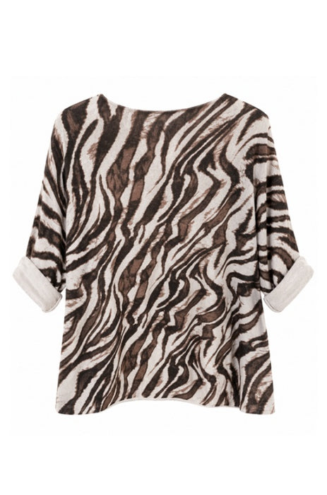 Knitted sweater viscose/polyester/nylon zebra pattern brown/beige - One Size