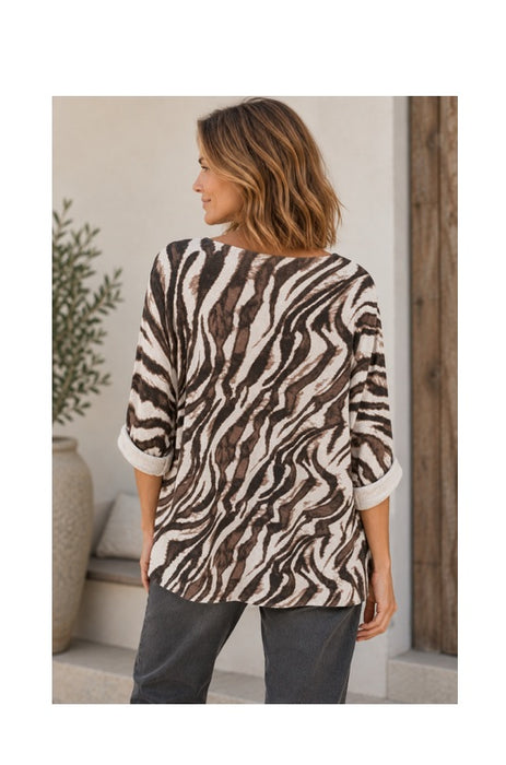 Knitted sweater viscose/polyester/nylon zebra pattern brown/beige - One Size