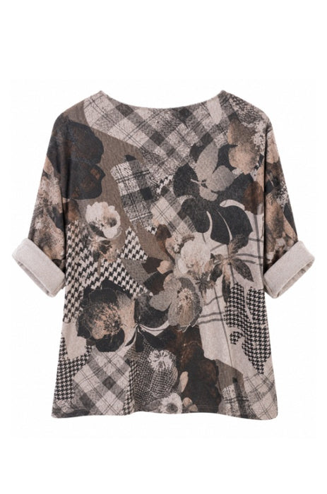 Knitted sweater viscose/polyester/nylon flowers brown/beige - One Size