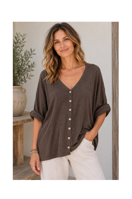 Cardigan viscose/polyester/nylon brown - One Size