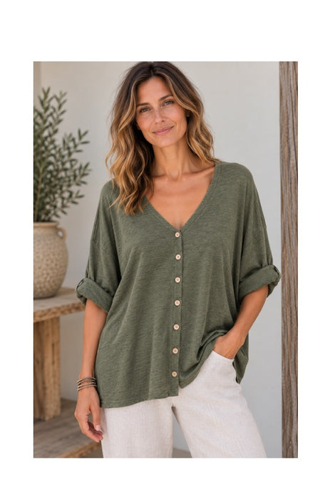 Cardigan viscose/polyester/nylon khaki - one size