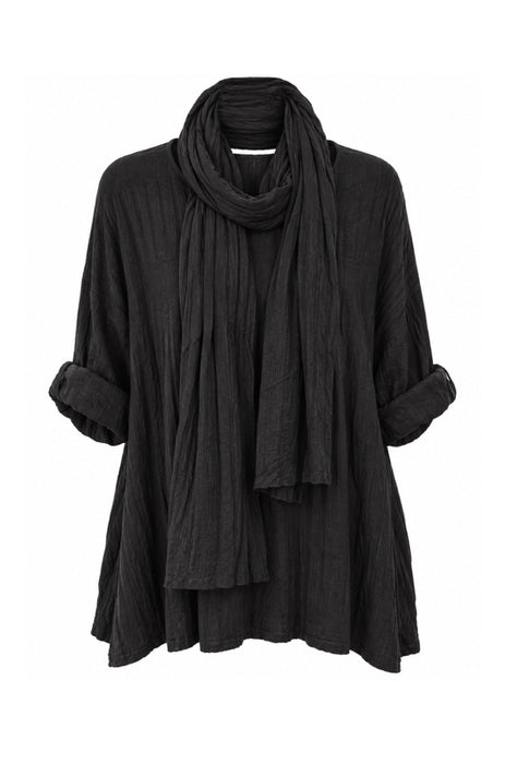 Strickpullover Viskose/Polyester/Nylon mit Schal schwarz - One Size