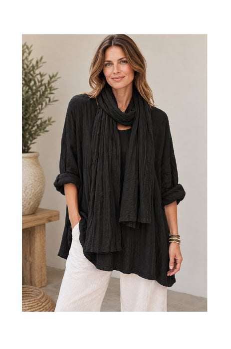 Strickpullover Viskose/Polyester/Nylon mit Schal schwarz - One Size