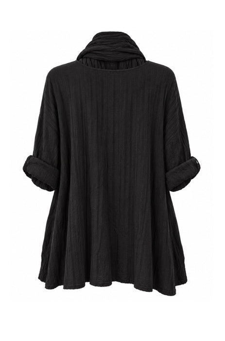 Strickpullover Viskose/Polyester/Nylon mit Schal schwarz - One Size