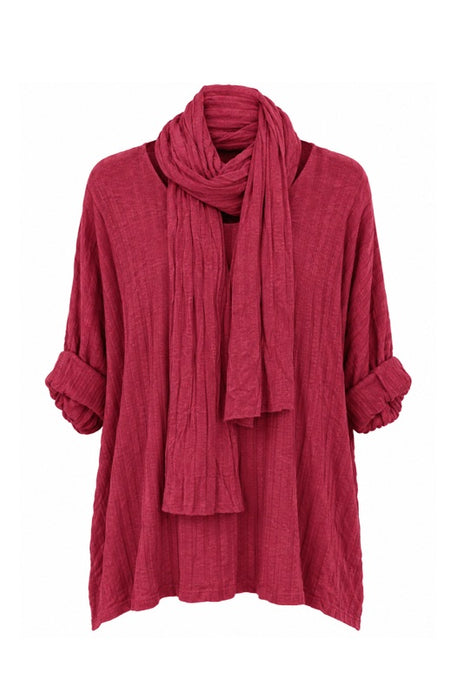 Strickpullover Viskose/Polyester/Nylon mit Schal bordeaux - One Size
