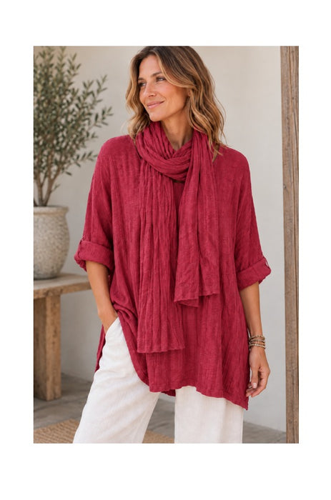 Strickpullover Viskose/Polyester/Nylon mit Schal bordeaux - One Size