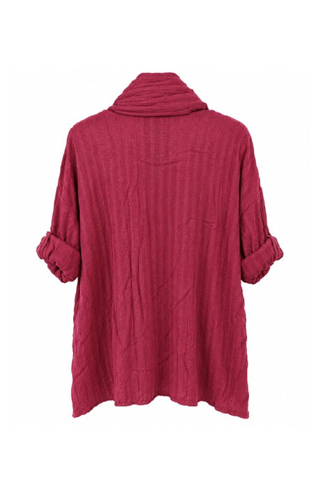 Strickpullover Viskose/Polyester/Nylon mit Schal bordeaux - One Size