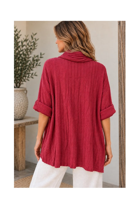 Strickpullover Viskose/Polyester/Nylon mit Schal bordeaux - One Size