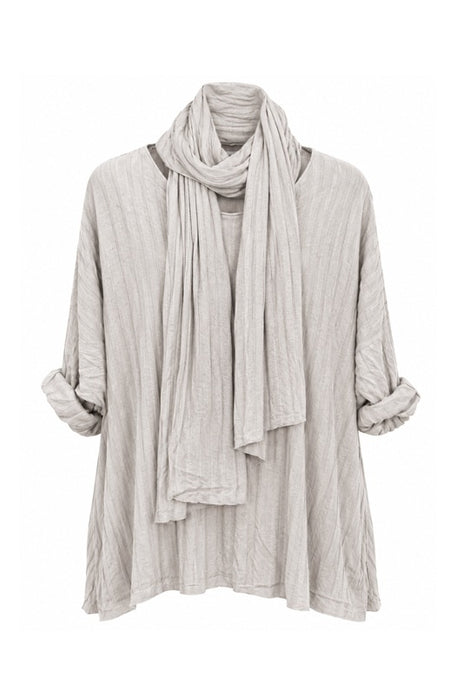 Strickpullover Viskose/Polyester/Nylon mit Schal beige - One Size