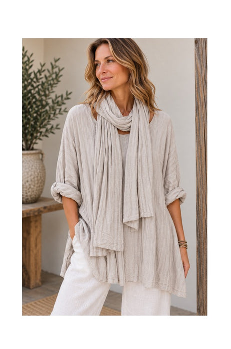 Strickpullover Viskose/Polyester/Nylon mit Schal beige - One Size