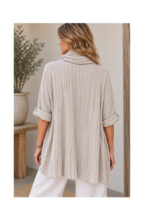 Strickpullover Viskose/Polyester/Nylon mit Schal beige - One Size