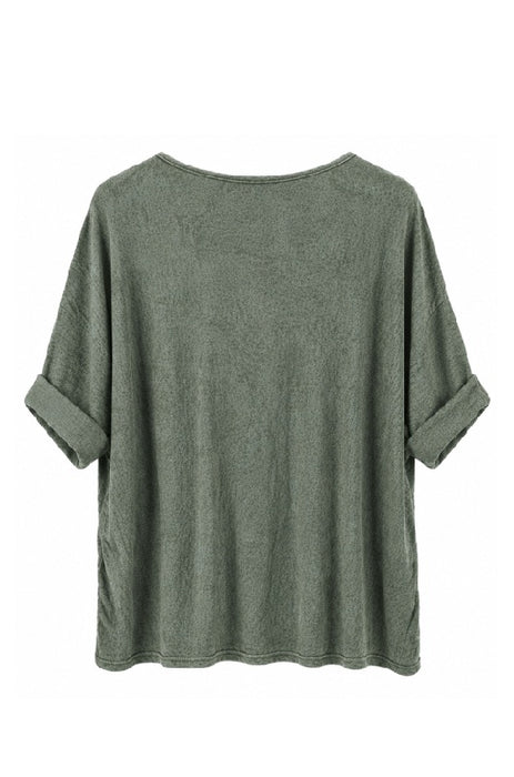 Strickpullover Viskose/Polyester/Nylon mit Knöpfen khaki - One Size