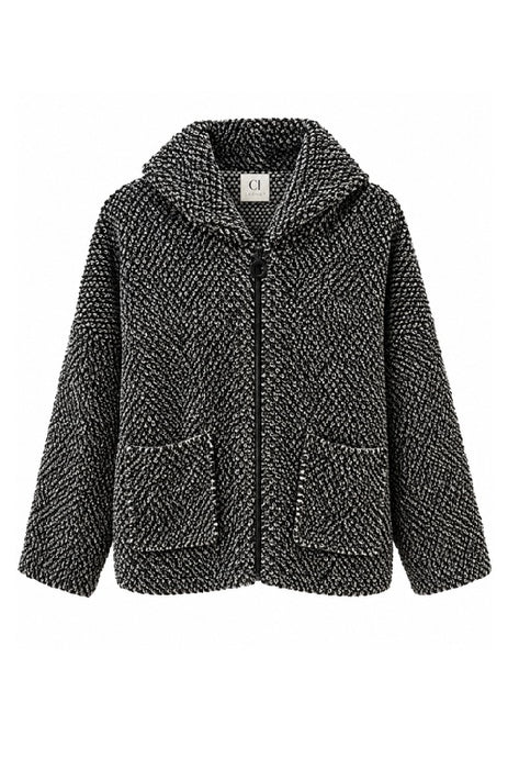 Jacke Polyester kurz mit Kapuze, 2 Taschen und Reissverschluss schwarz - One Size