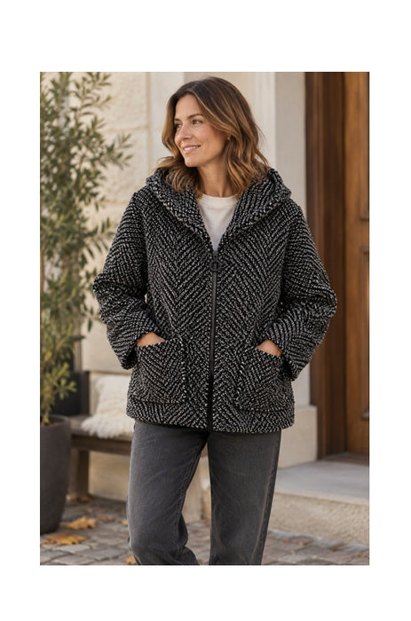Jacke Polyester kurz mit Kapuze, 2 Taschen und Reissverschluss schwarz - One Size