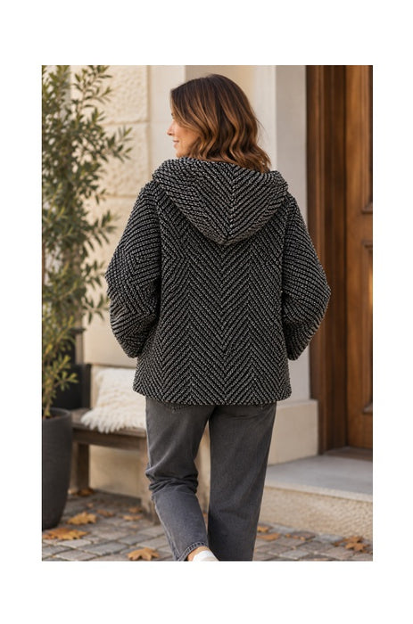 Jacke Polyester kurz mit Kapuze, 2 Taschen und Reissverschluss schwarz - One Size