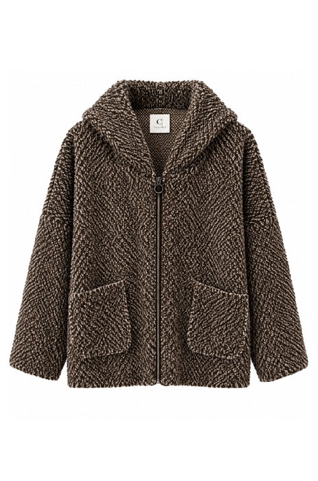 Jacke Polyester kurz mit Kapuze, 2 Taschen und Reissverschluss braun - One Size