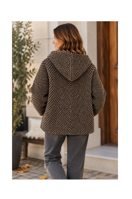Jacke Polyester kurz mit Kapuze, 2 Taschen und Reissverschluss braun - One Size