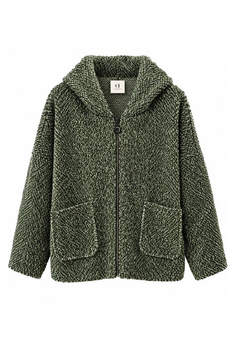 Jacke Polyester kurz mit Kapuze, 2 Taschen und Reissverschluss khaki - One Size