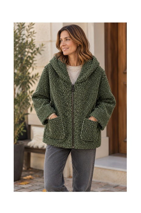 Jacke Polyester kurz mit Kapuze, 2 Taschen und Reissverschluss khaki - One Size