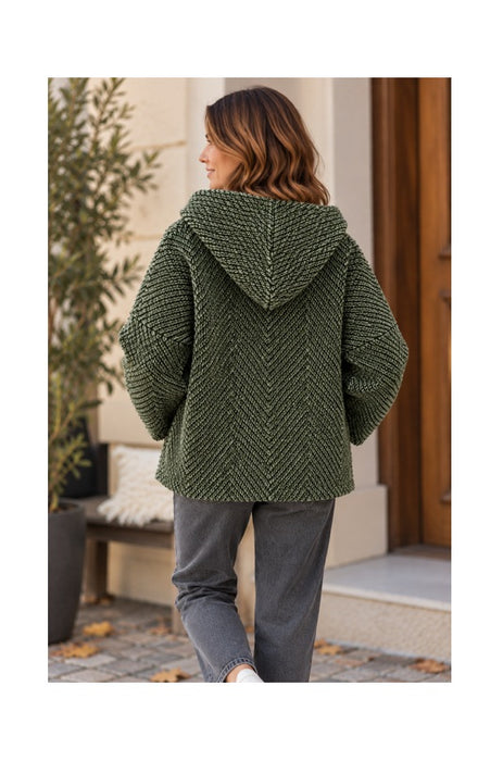 Jacke Polyester kurz mit Kapuze, 2 Taschen und Reissverschluss khaki - One Size