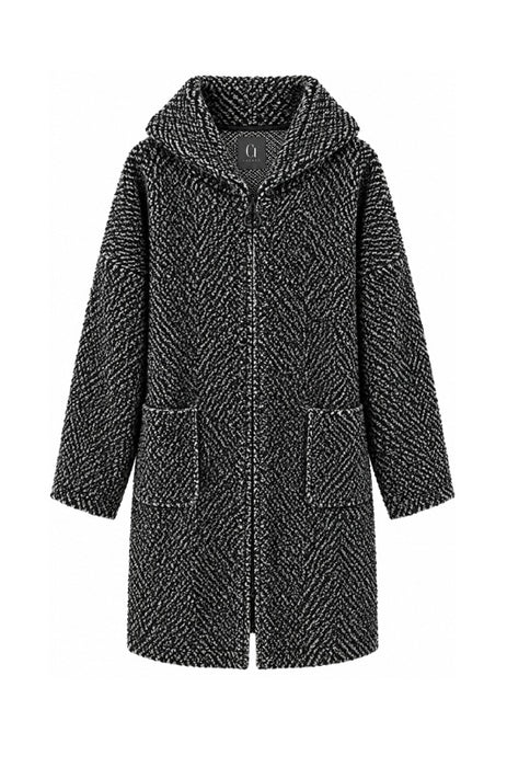 Jacke Polyester lang mit Kapuze, 2 Taschen und Reissverschluss schwarz - One Size