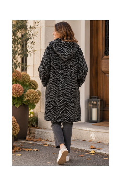 Jacke Polyester lang mit Kapuze, 2 Taschen und Reissverschluss schwarz - One Size