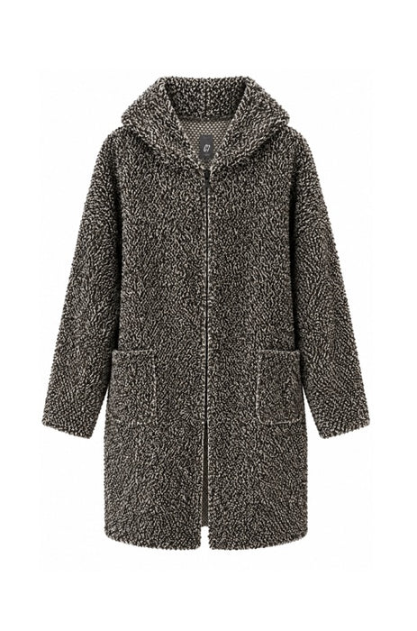Jacke Polyester lang mit Kapuze, 2 Taschen und Reissverschluss braun - One Size
