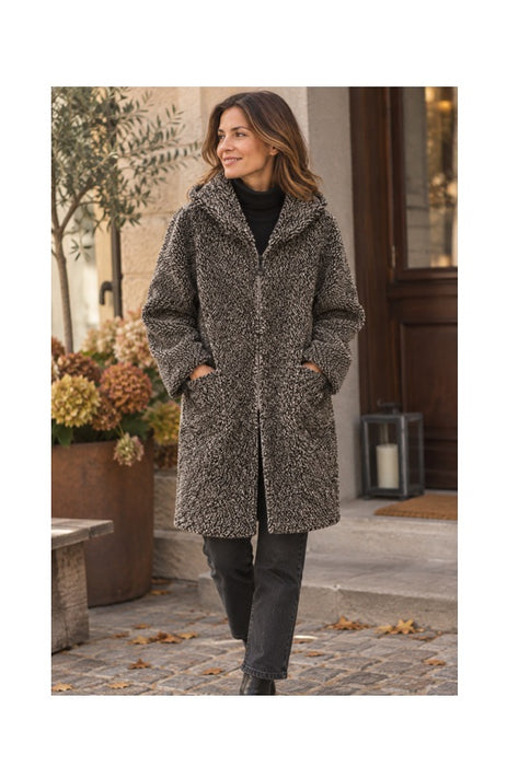 Jacke Polyester lang mit Kapuze, 2 Taschen und Reissverschluss braun - One Size