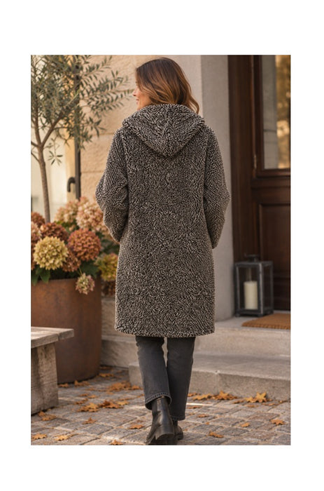Jacke Polyester lang mit Kapuze, 2 Taschen und Reissverschluss braun - One Size