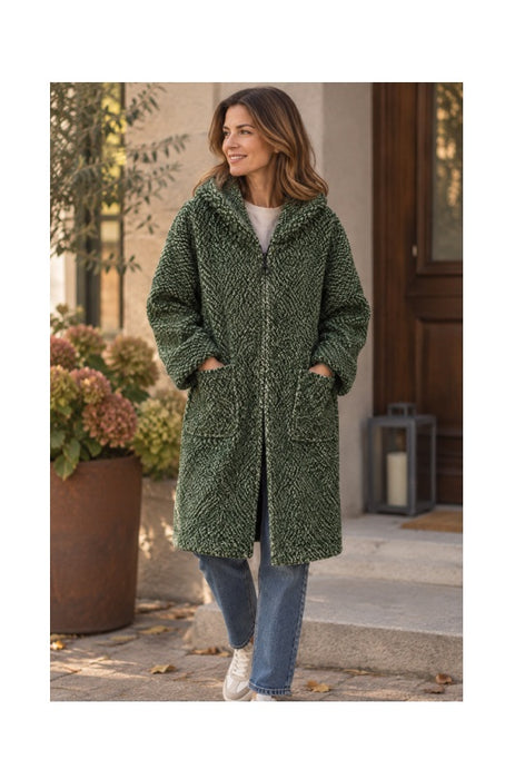 Jacke Polyester lang mit Kapuze, 2 Taschen und Reissverschluss khaki - One Size