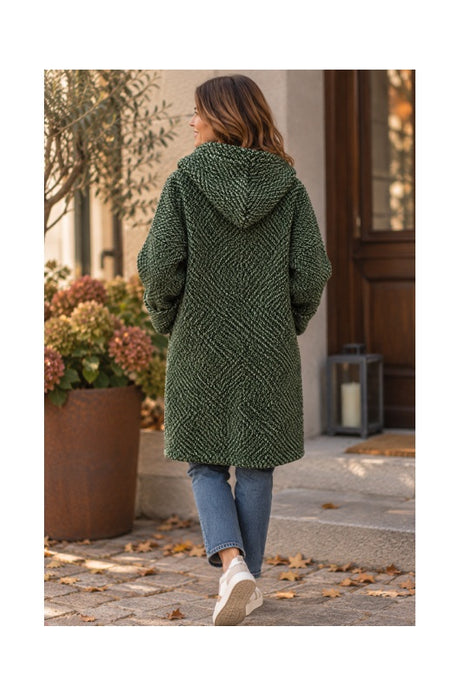 Jacke Polyester lang mit Kapuze, 2 Taschen und Reissverschluss khaki - One Size