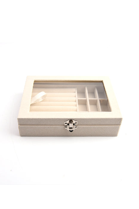 Schmuckbox Samt beige mit transparenter Oberseite 20x15.5x5 cm