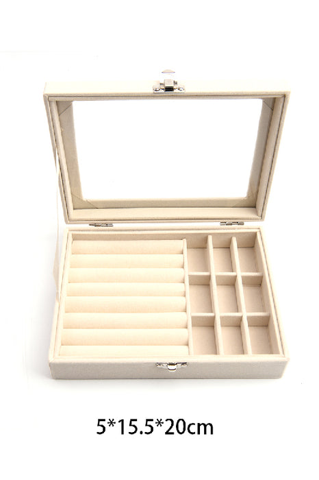 Schmuckbox Samt beige mit transparenter Oberseite 20x15.5x5 cm