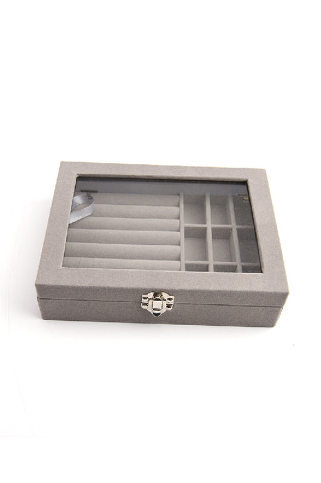 Schmuckbox Samt grau mit transparenter Oberseite 20x15.5x5 cm