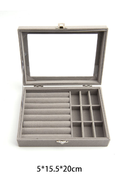 Schmuckbox Samt grau mit transparenter Oberseite 20x15.5x5 cm