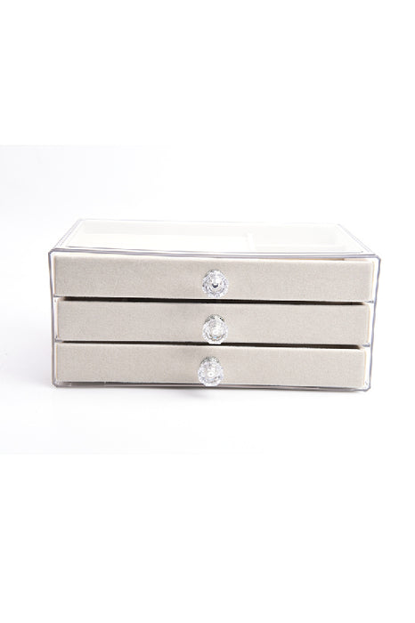 Schmuckschatulle 3 Schubladen ausgekleidet mit Samt beige 23.5x13.5x10.5cm