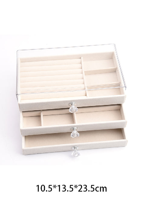 Schmuckschatulle 3 Schubladen ausgekleidet mit Samt beige 23.5x13.5x10.5cm