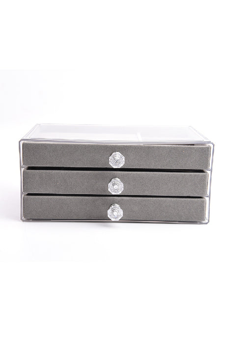 Boîte à bijoux 3 tiroirs doublés de velours gris 23,5x13,5x10,5cm
