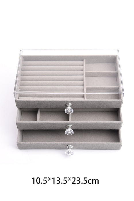 Boîte à bijoux 3 tiroirs doublés de velours gris 23,5x13,5x10,5cm