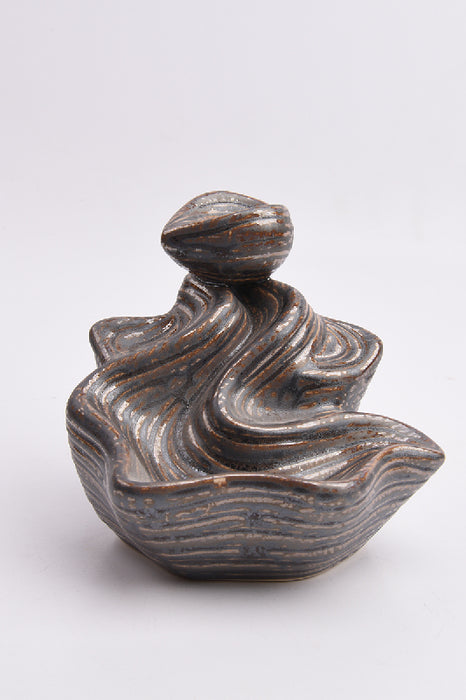 Backflow incense cone holder waves ceramic brown 11x11.5x7 cm