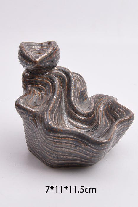 Backflow incense cone holder waves ceramic brown 11x11.5x7 cm