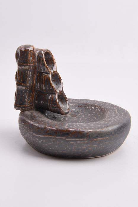 Rückfluss-Räucherkegelhalter 3-stufig Keramik braun 11x11.5x7 cm