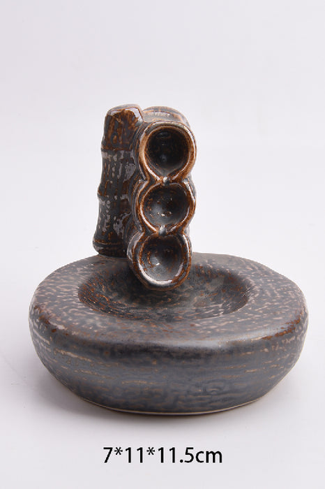 Rückfluss-Räucherkegelhalter 3-stufig Keramik braun 11x11.5x7 cm
