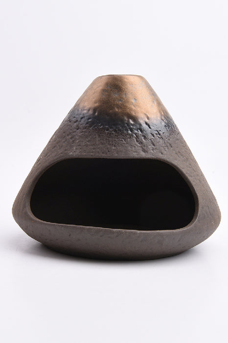 Incense burner ceramic pyramid shape matte brown/gold-colored 14x12cm