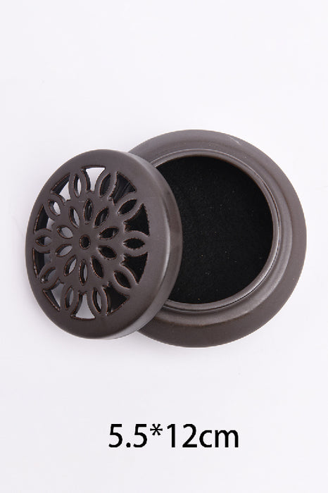 Round ceramic incense burner with mandala lid brown 12x5.5cm