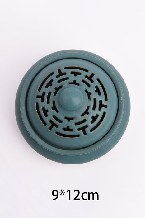 Round ceramic incense burner with lid petrol 12x9cm