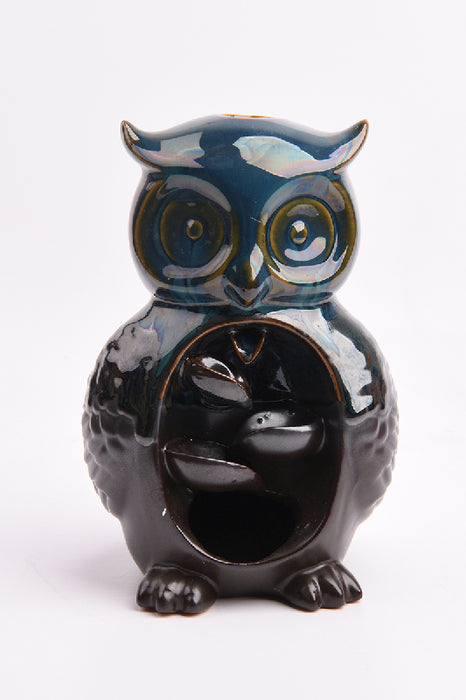 Backflow incense cone holder owl ceramic black 11.5x16cm